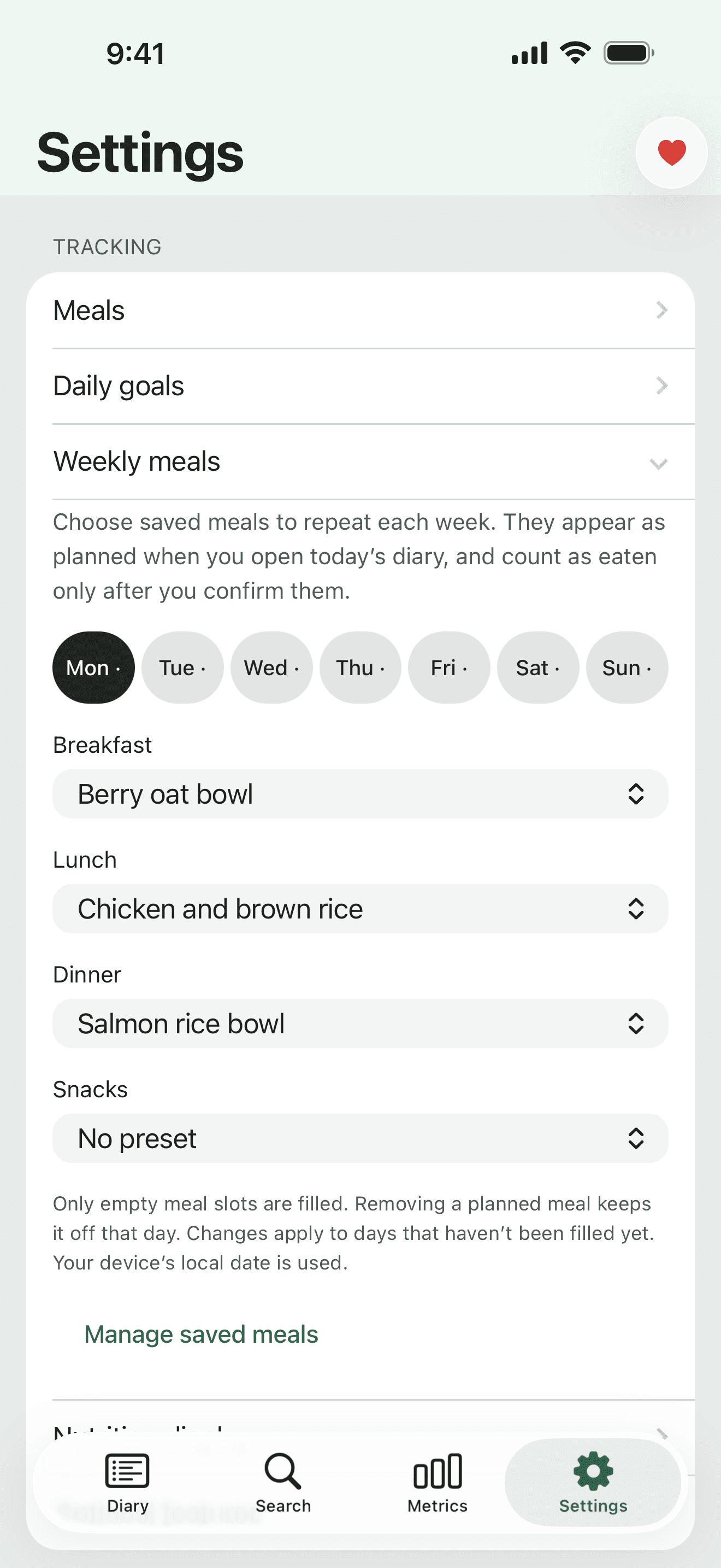 Meal planning in Cress